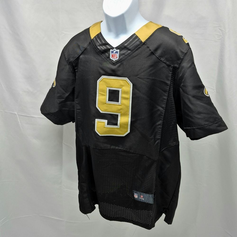 New Orleans Saints Nike Drew Brees #9 NFL Game Football Jersey Black Gold 44 XL - Picture 4 of 9